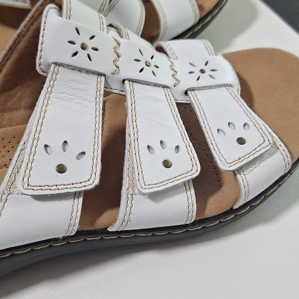 Clarks White Leather Sandals Leisa Spring